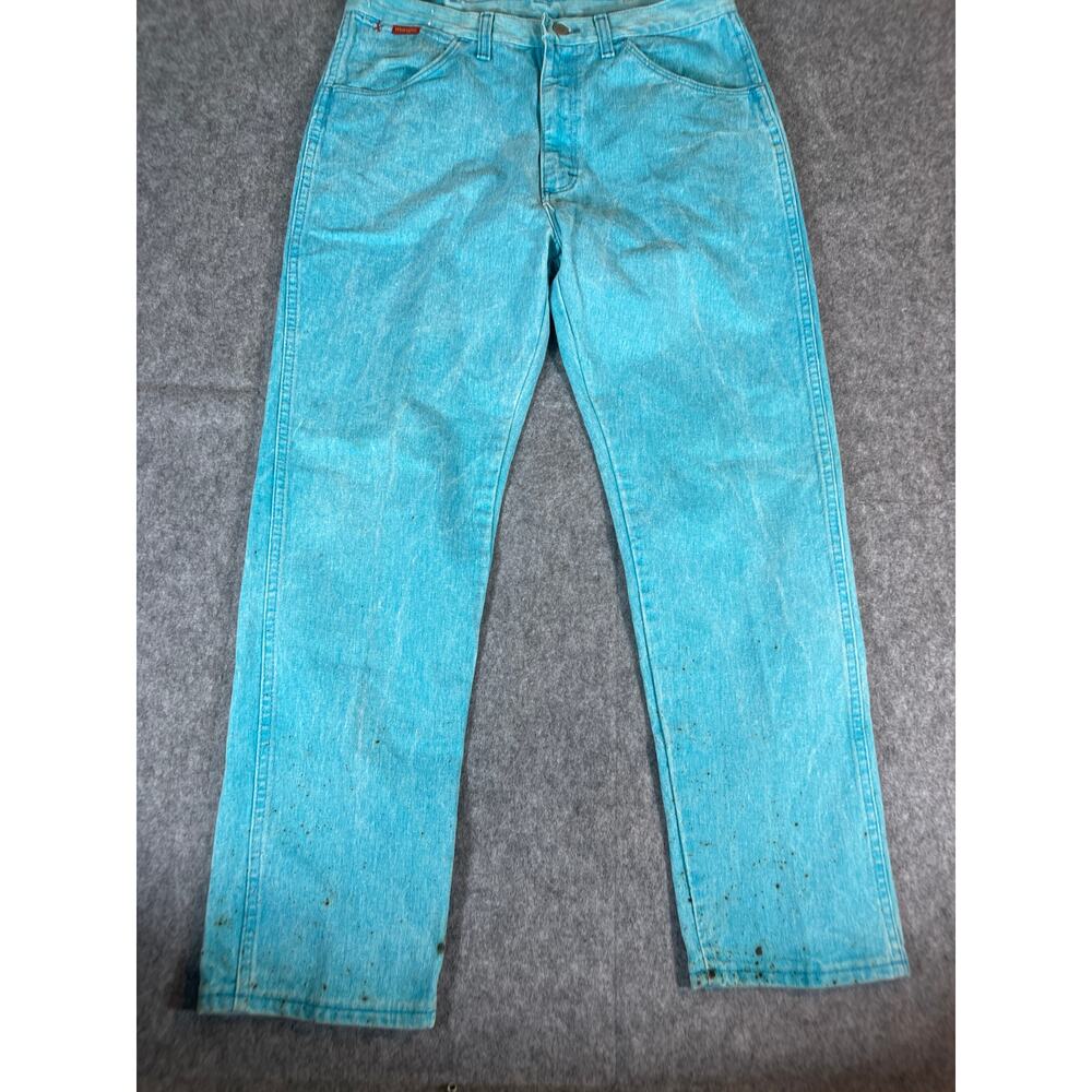 Vintage 90s Wrangler Straight Jeans Mens 36x30 Blue Denim Baggy Western Cowboy - Picture 5 of 9